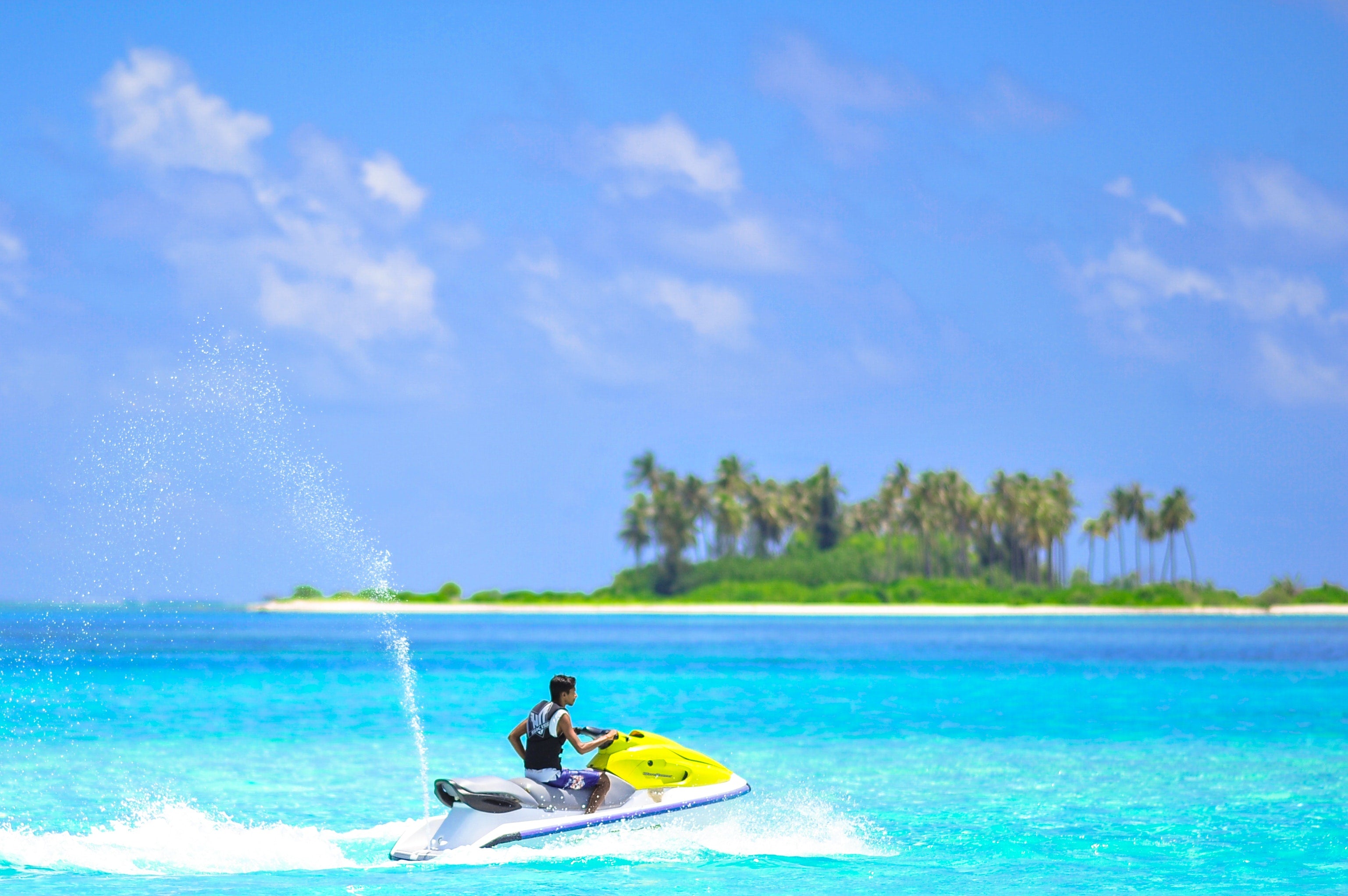 jetski training around a lush tropical island
