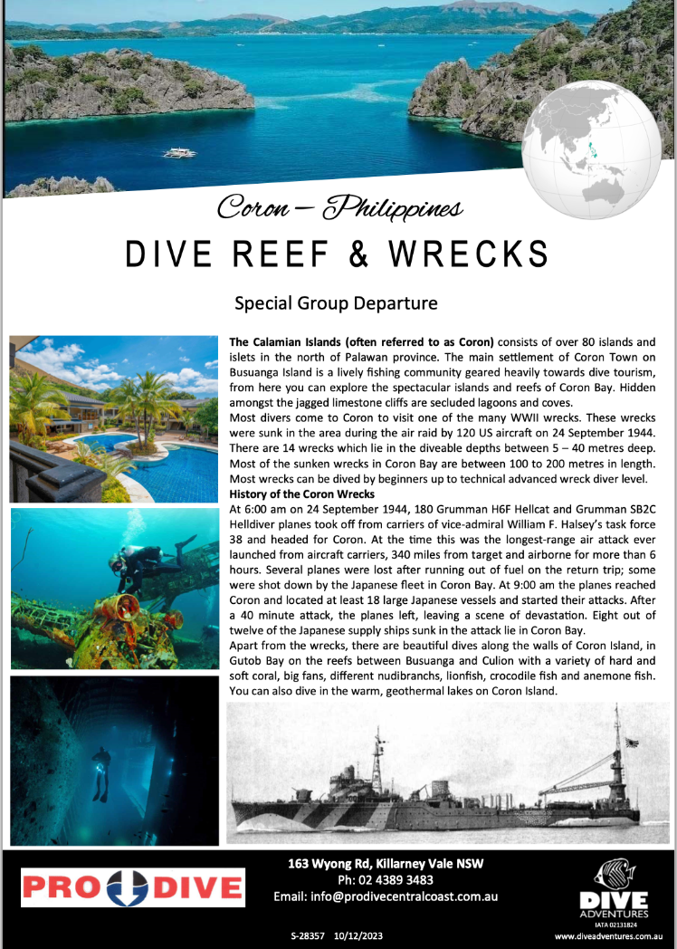 diving reefs and wrecks in Coron with prodive central coast