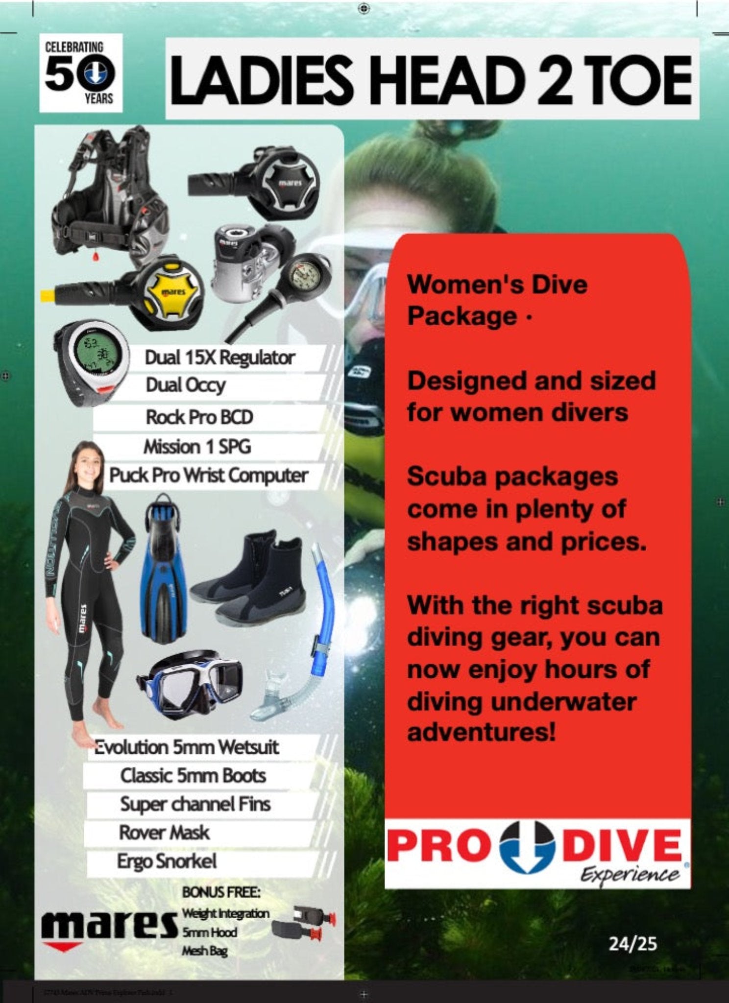 female ladies head to toe scuba pack