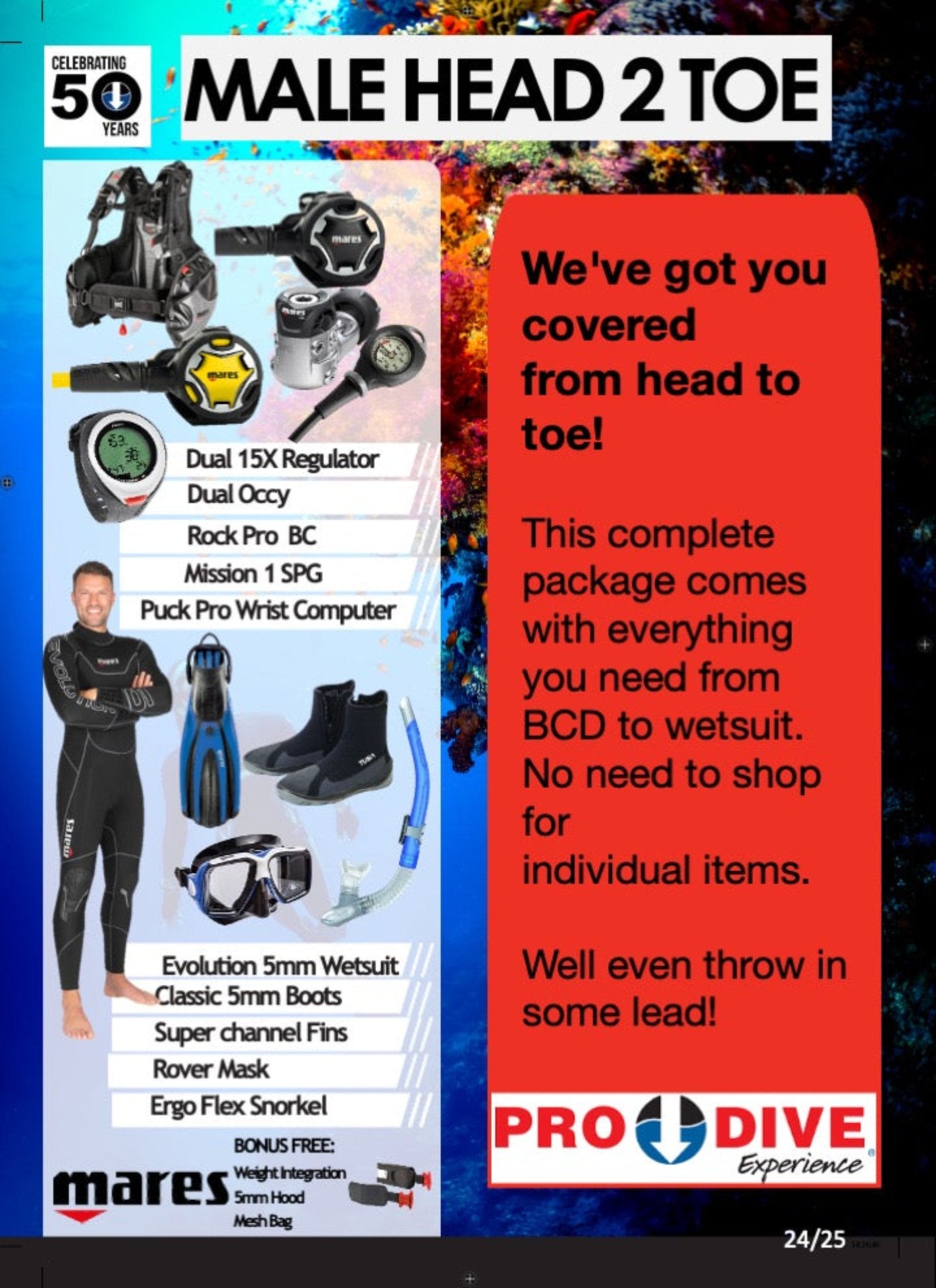 male head to toe scuba package