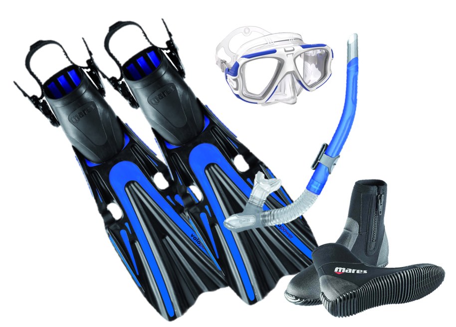 volo fin package with mares x vision mask, mares ergo flex snorkel